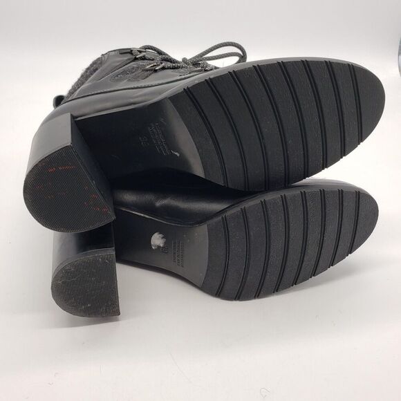 Napoleoni Boots Women EU 39 Black Lace Up Wool Leather Block Heel Made In Italy - Picture 10 of 13